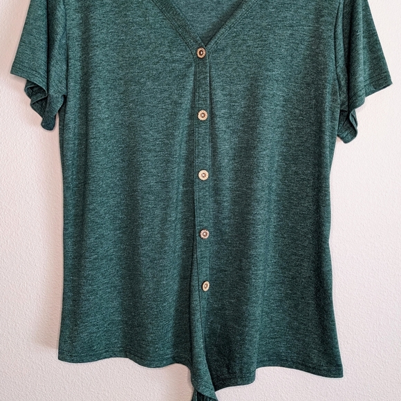 Green Button Down Tie Front Shirt - Picture 6 of 9